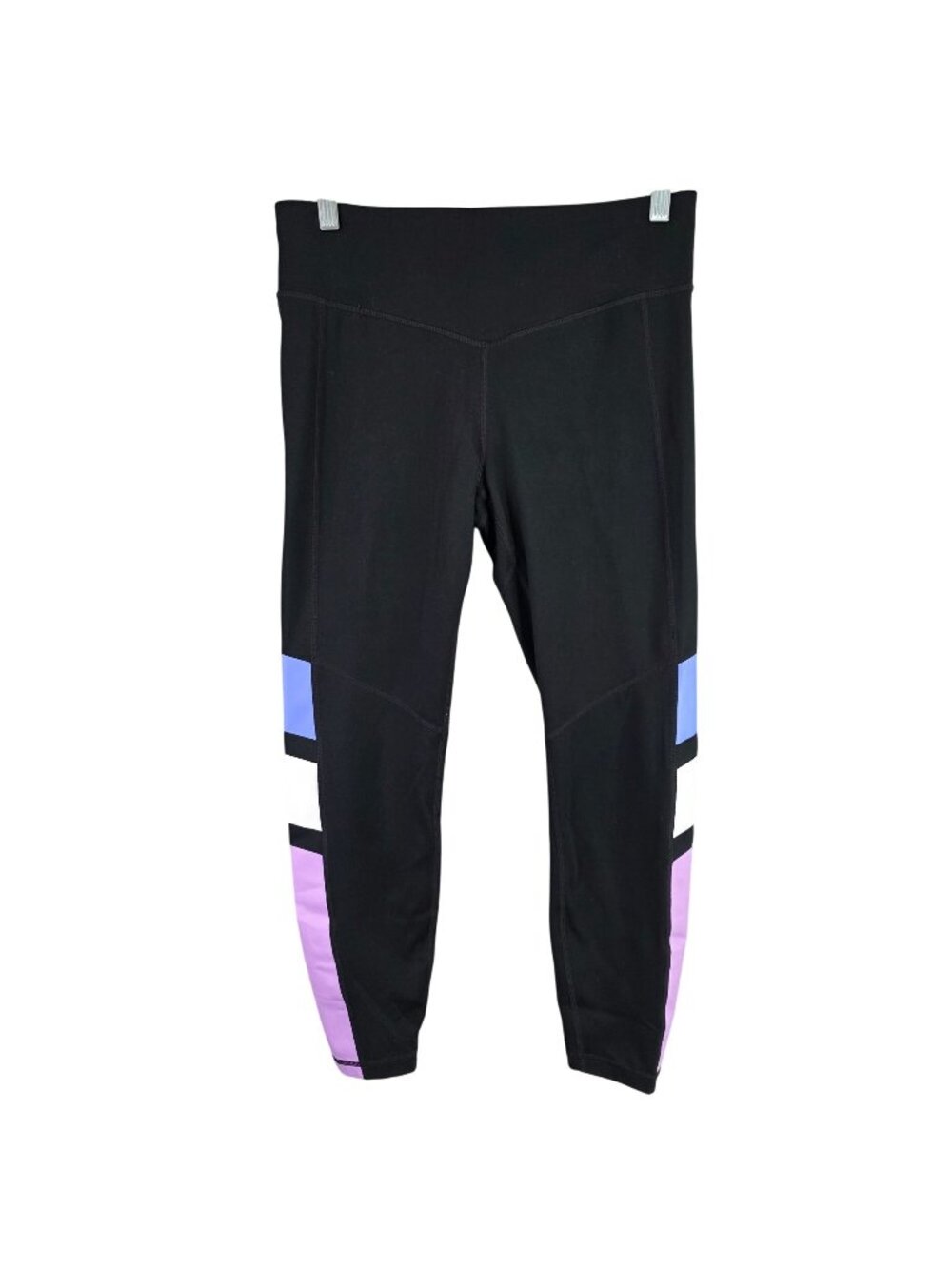 Womens Gap Fit Black & Pastel Colorblock Leggings High-Rise Polyester Stretch M